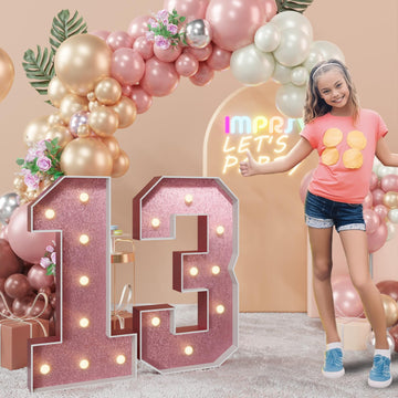 Imprsv 3Ft Rose-Gold 13Th-Birthday Decorations Numbers: 13Th Birthday Party Anniversary Decorations Large Light Up Numbers 13 Fo