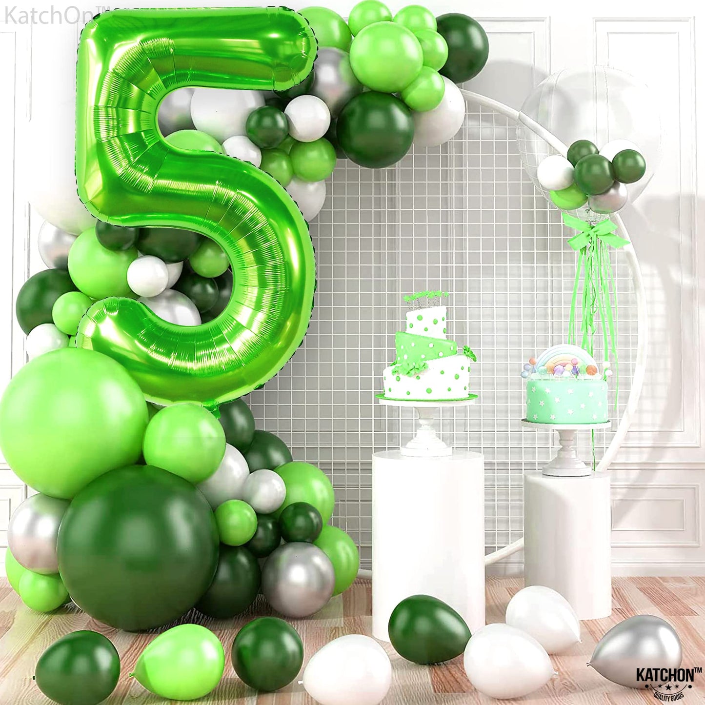 Katchon, Light Green 5 Balloon Numbers - 40 Inch | Big, Number Green 5 Balloons For 5Th Birthday Decorations For Boys | 5Th Birthday Balloons, Green Birthday Decorations | Dinosaur Party Decorations