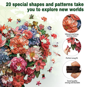 Wooden Puzzle For Adults, 200 Piece Flowers Irregular Animal Shaped Wooden Jigsaw Puzzles, Unique Puzzles For Adults, Creative G