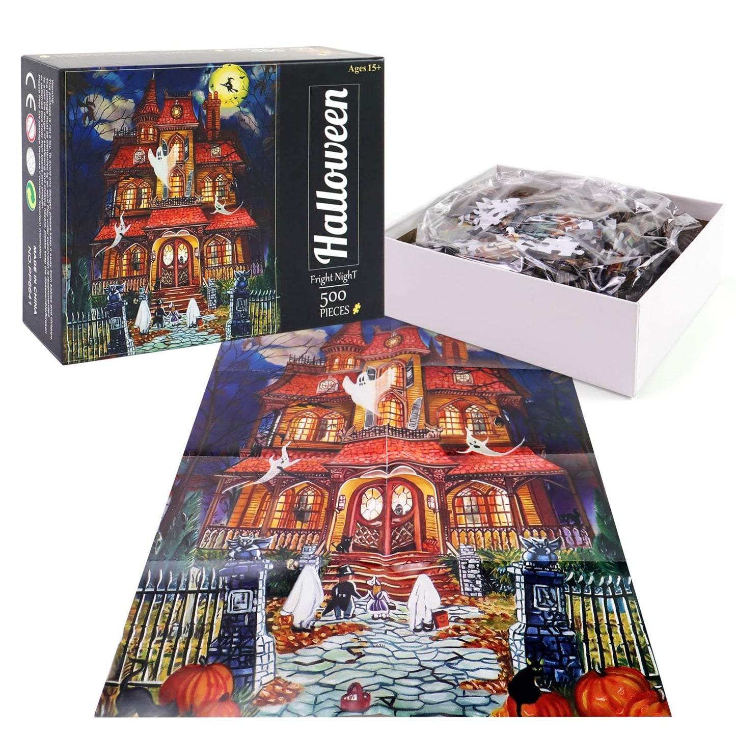 Halloween Fright Night 500 Pieces Jigsaw Puzzles For Adults, Halloween Decoration For Family Party Holiday