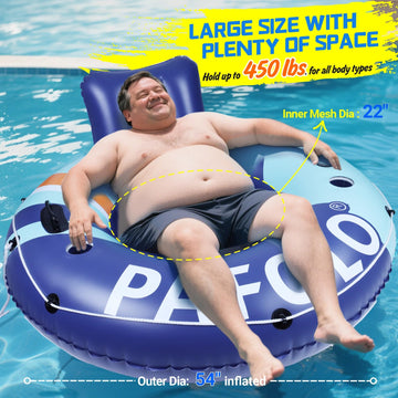 Inflatable River Tube Float 53Pool Float mature-themed River Tubes for Floating Heavy Duty with Mesh Bottom Water Tubes for Beach Lake Rafting Comfortable Backrest & Cup Holders 450 lbs Weight Capacity