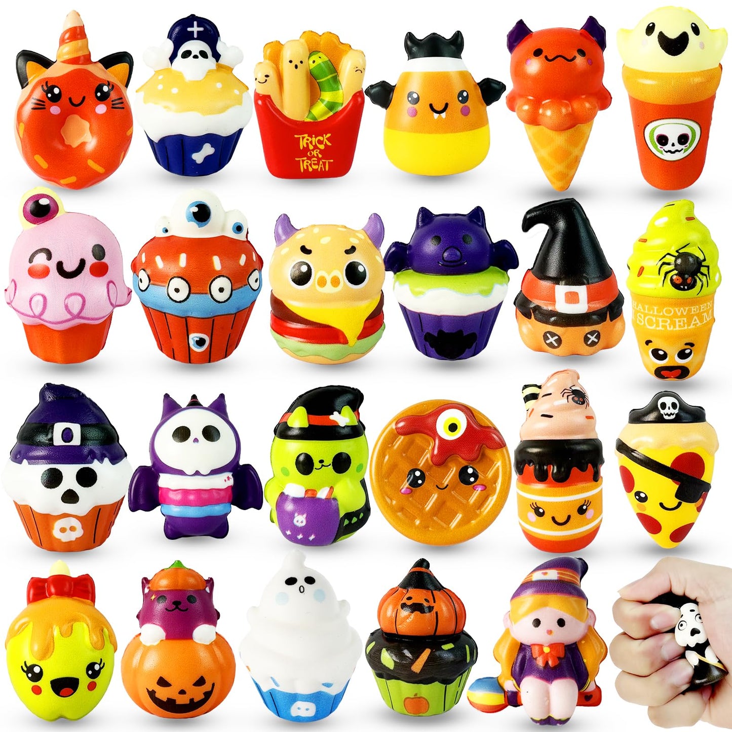 24PCS Halloween Squishies Toys for Kids,Halloween Squishies,Slow Rising Squishy Halloween Stress Fidget Toys,Non Candy Trick or