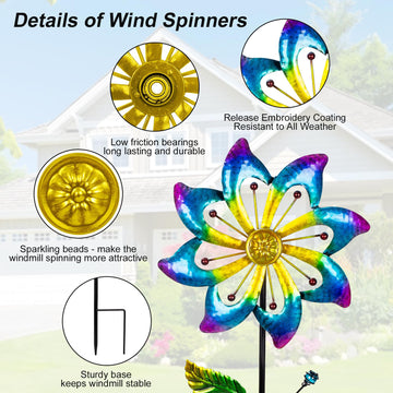 2 Packs Wind Spinners Outdoor, Garden Decorations Windmill For Yard, Pinwheels, Wind Spinners For Yard Garden, Outdoor Metal Win