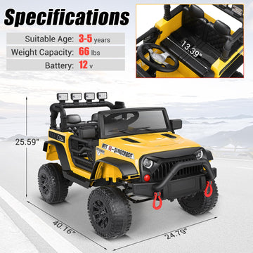 Hikole Battery Powered Car with Remote Control, 12V Kids Ride on Car, Music, LED Lights, Suspension System, Double Doors, Safety