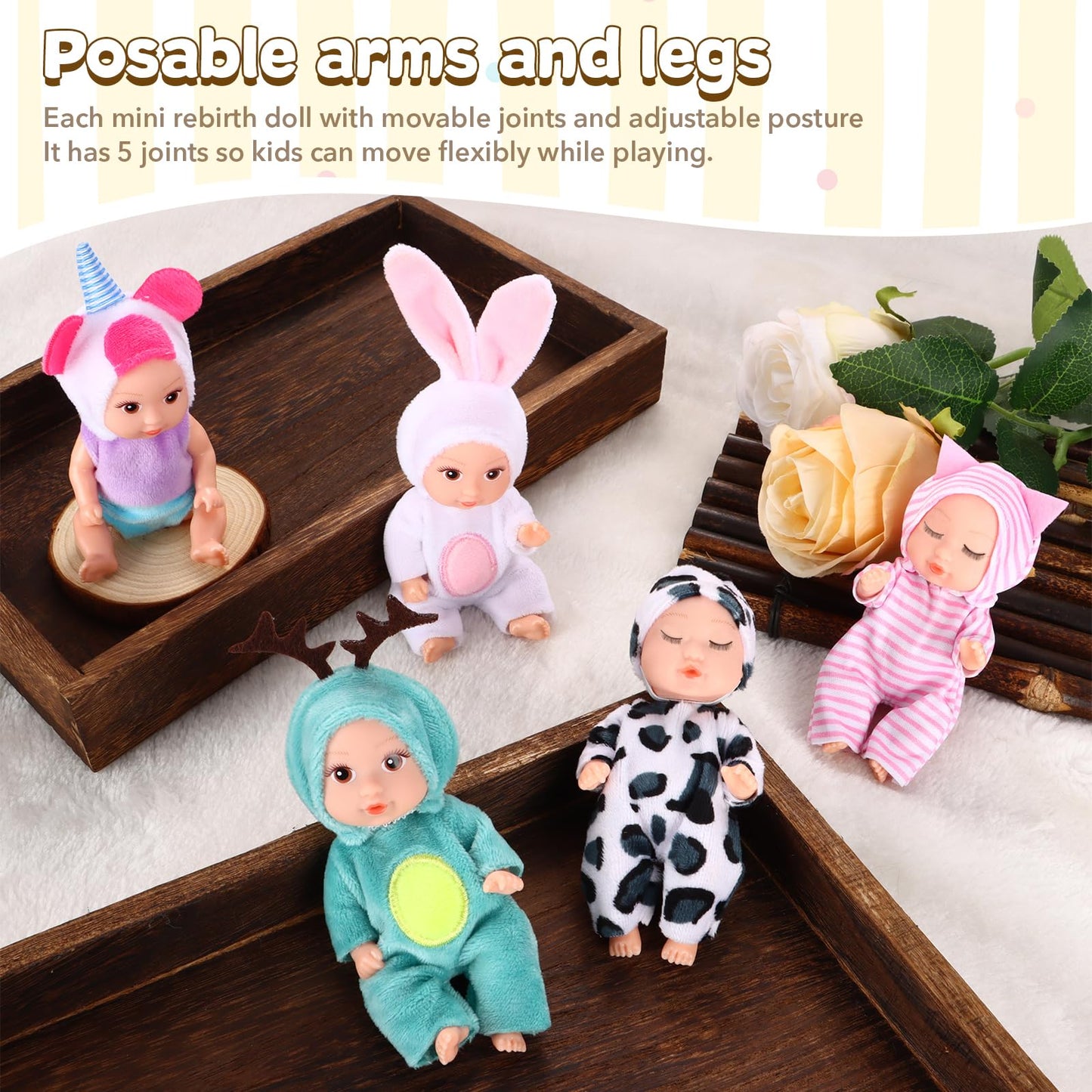 MXSYSHYJ 10 Pcs 4 Inch Mini Dolls Playset - Reborn Baby Dolls with Mixed Eyes (5 Open & 5 Closed) Including Handmade Animal Clothes Christmas Easter Gift for Kids Ages 3+