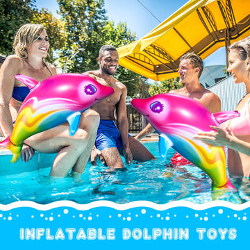 Dolphin Rainbow Inflatable Pool Toy 36 Inch Colorful Pink Poolside Aquatic Themed Decor Inflate Pool Beach Birthday Party Decoration (2)