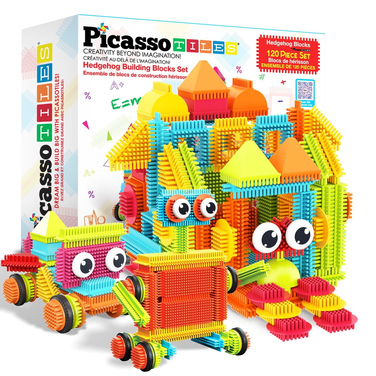 Picassotiles 120Pcs Hedgehog Interlocking Building Blocks Tiles Construction Toy Set Learning Playset Steam Development Preschoo