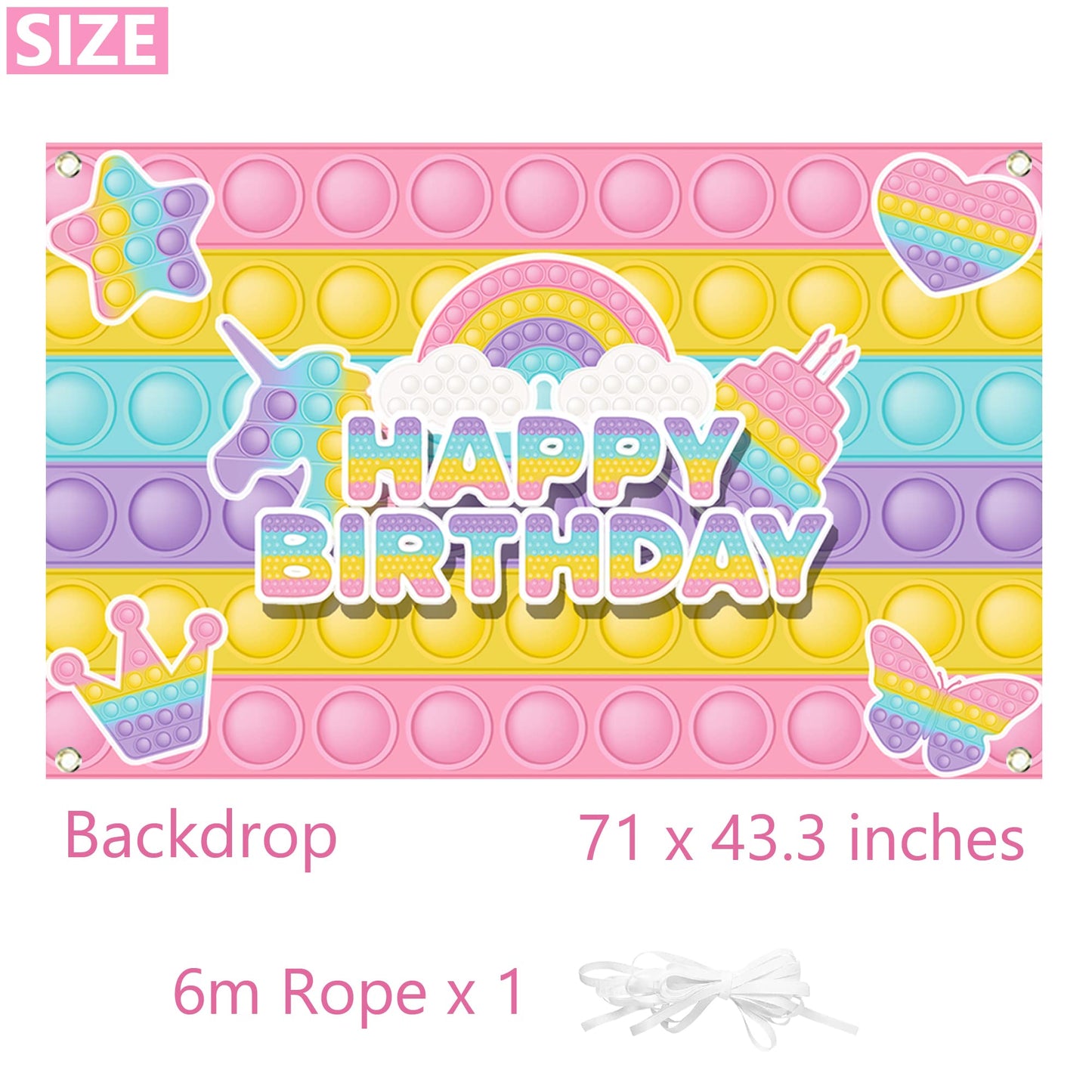 Kakan 124Pcs Pop Birthday Decorations For Girl,Pop Birthday Party Supplies,Includes Banner,Backdrop,Cake Toppers,Tablecloth,Napk