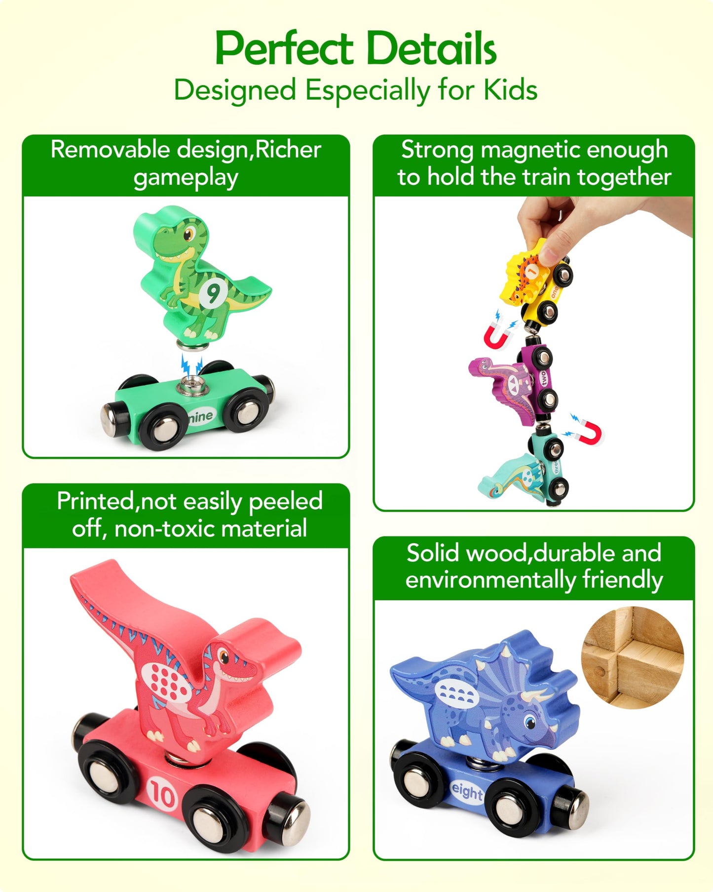Vanmor Wooden Dinosaur Train Set For Toddlers - Magnetic Dinosaur Toys And Number Train, Perfect For Toddler Activities, Birthdays, And Educational Gifts For Boys Aged 3-5