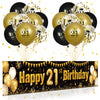 21St Birthday Decorations For Men Women Black And Gold, Black Gold Birthday Yard Balloon Banner Sign 18 Pcs 21Th Happy Birthday Balloons For 21 Anniversary Birthday Party Supplies Outdoor Yard Decor