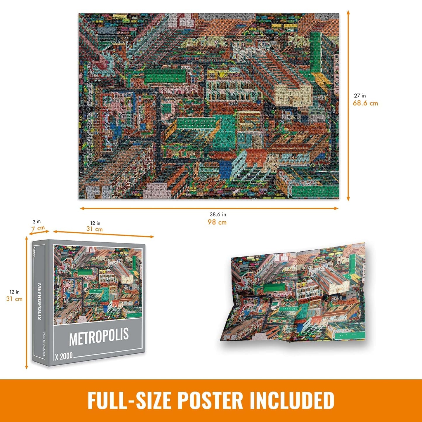 Cloudberries Metropolis, Mega Detailed 2000 Piece Jigsaw Puzzles for Adults with Cool 3D City Map and Architecture Theme