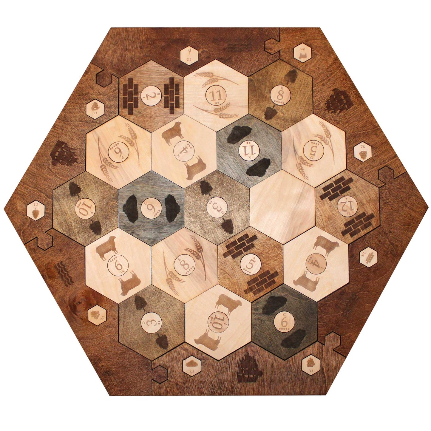 Custom Wood Settler Game Board - 2-4 Players | Main Board Red Oak Frame | Compatible With Catan