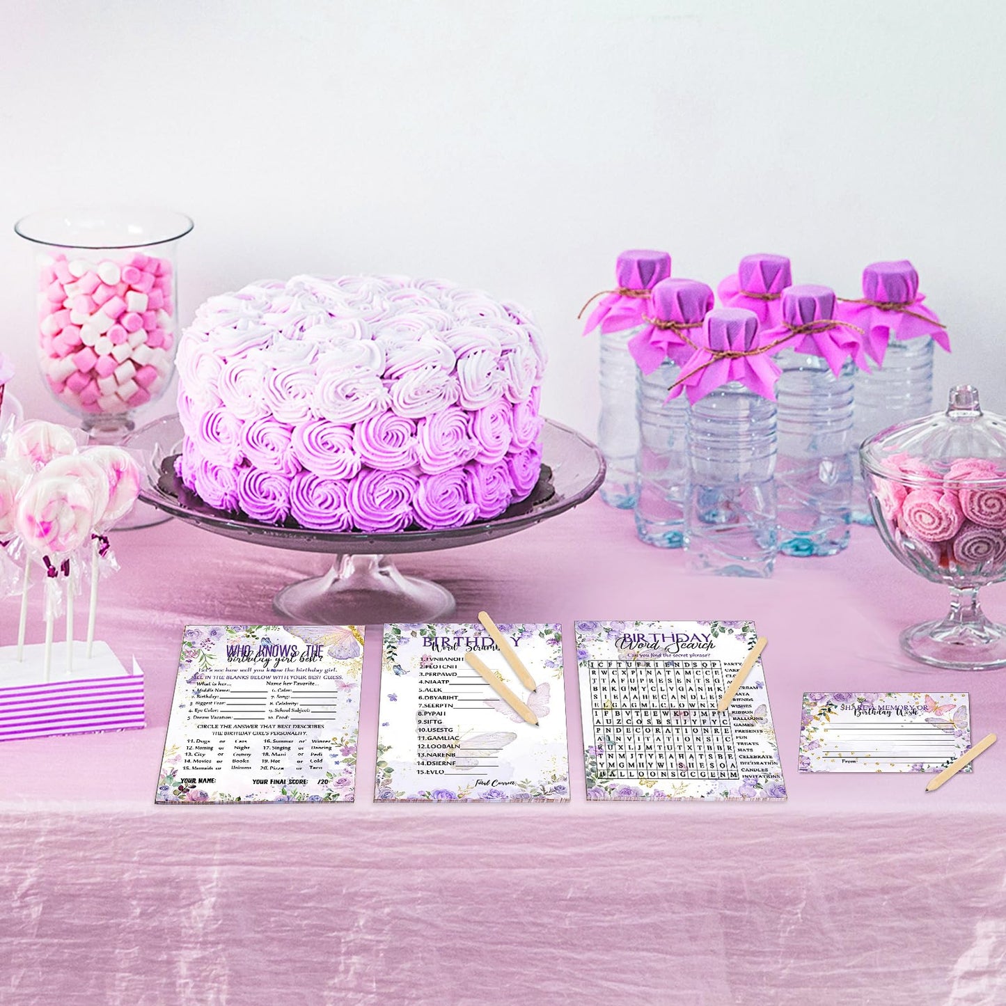 Fumete Birthday Party Games & Activities 100 Pcs Who Knows The Girl Game with 20 Pencils Girly Birthday Cards Set for Teens Swee