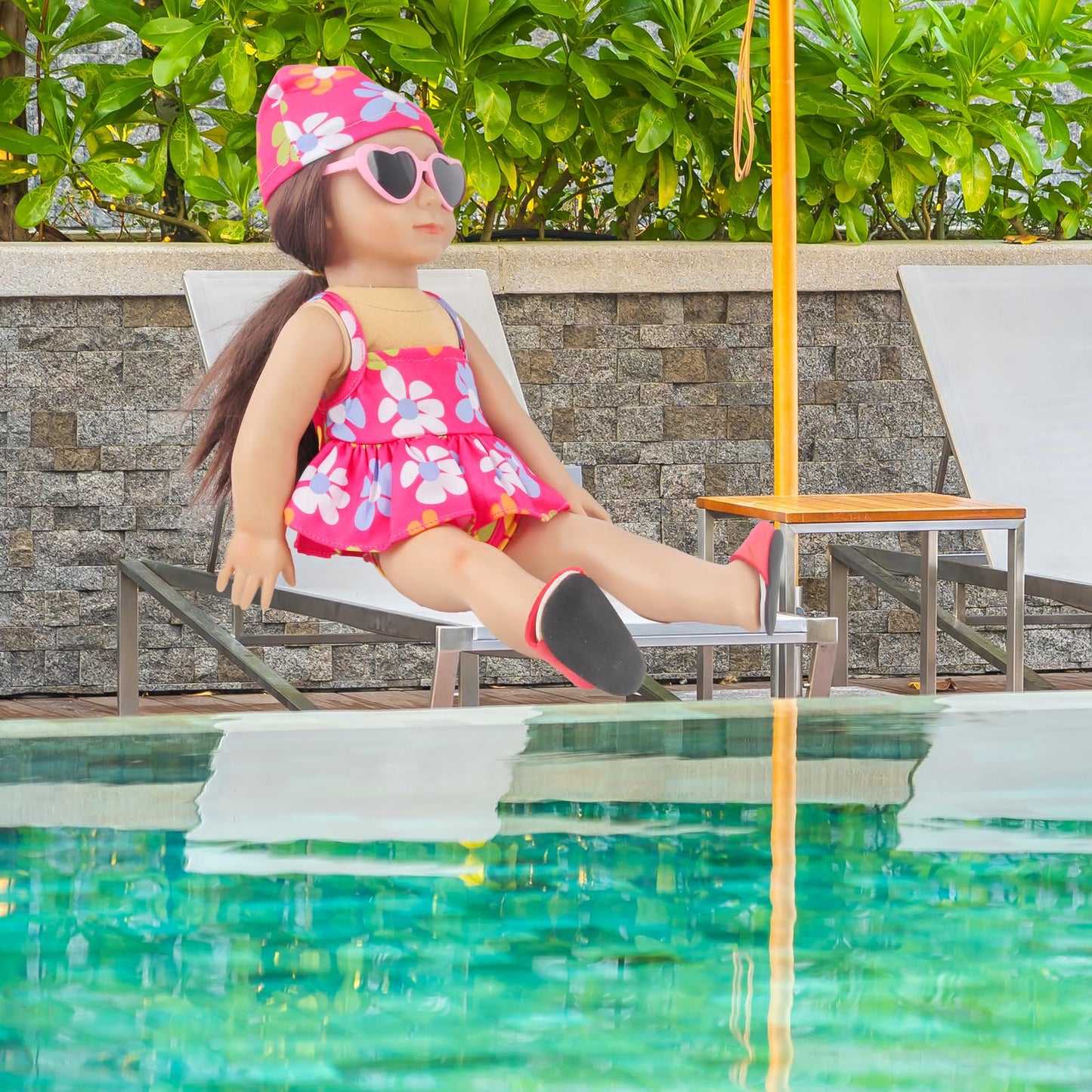 Msyo 18 Inch Doll Swimsuit Playset, Dorable Doll Summer Dress Playset For 18 Girl Dolls, Includes Doll Bikini Swimsuits, Lovely Sunglasses, Goggles, Sandals And Water Inflatable Ring