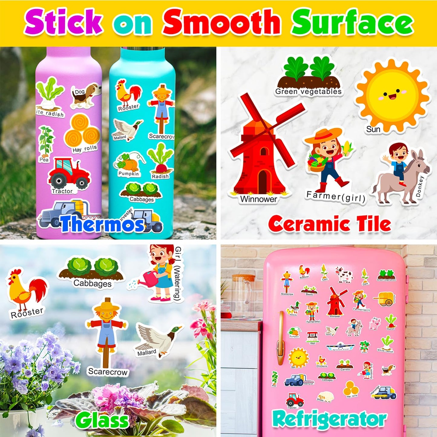 Reusable Sticker Books For Toddlers 2-4 Years, Sticker Books For Kids 1-3, Birthday Gifts For Kids Toddler Boys Girls Travel Toys (Farm)