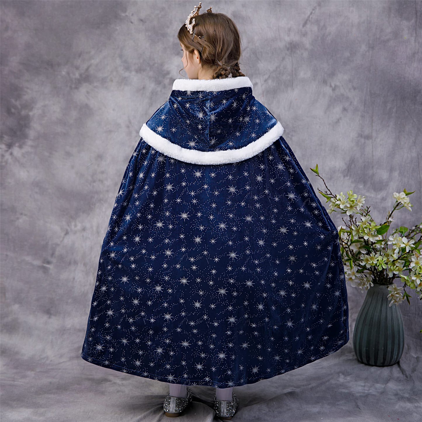 Purfeel 2024 Girls Fleece Warm Hooded Cape Kids Princess Cape For Elsa 7-10Years