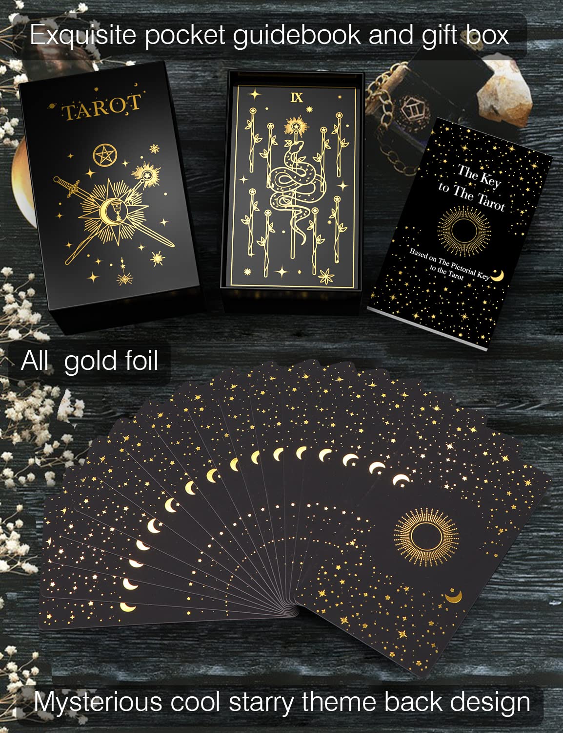Wjpc Gold Foil Tarot Cards With Guide Book Set&Gift Box For Beginner& Expert. Original Designtarot Decks, Tarot Cards Decks