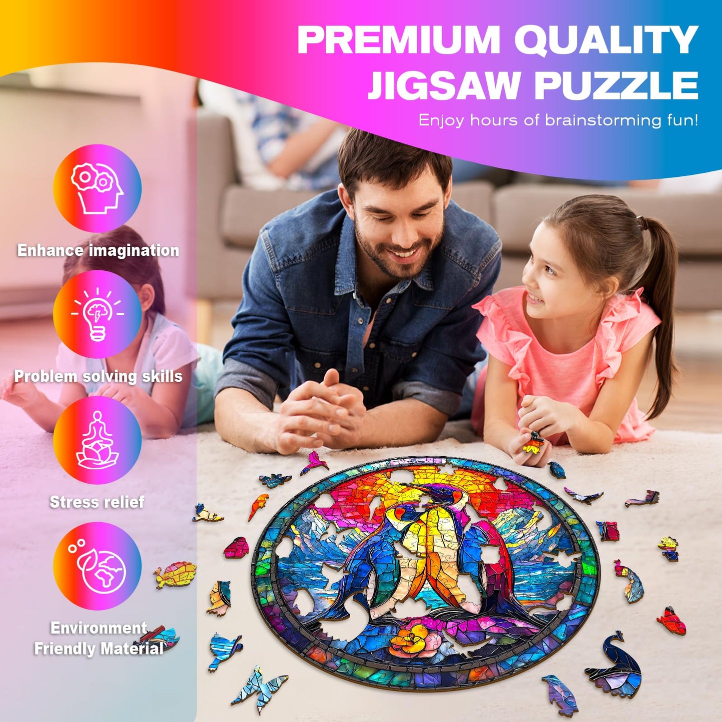 Wooden Puzzles for mature-themeds - Couple Penguins Wooden Jigsaw Puzzle - Unique Animal Shaped Wood Puzzles mature-themed - Creative Birthday Gift Family Game 295pcs