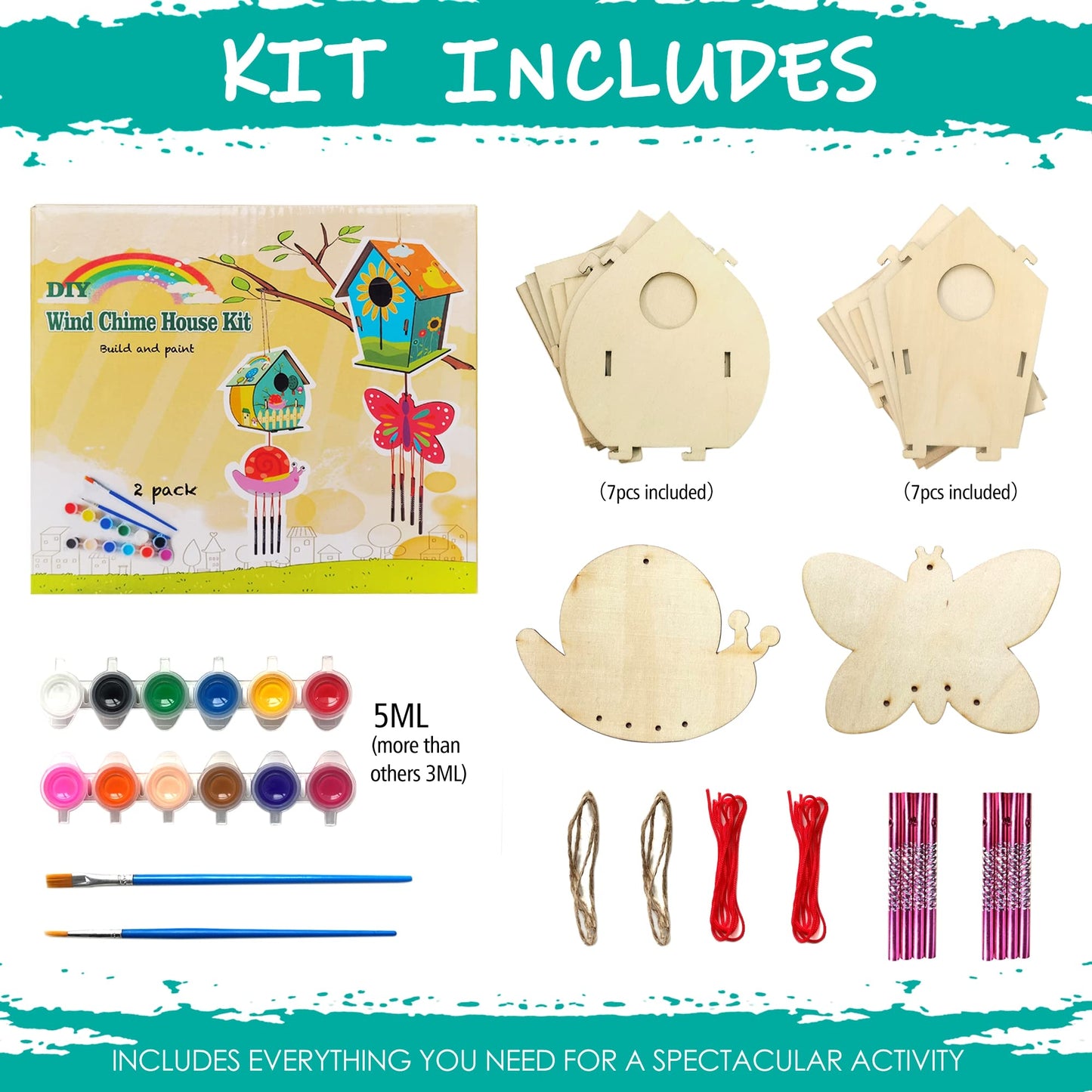 Arts And Crafts For Kids Ages 4-8 8-12, 2 Pack Diy Bird House Wind Chime Kids Crafts, Craft Kits For Girls Boys Toddlers 4-6 6-8