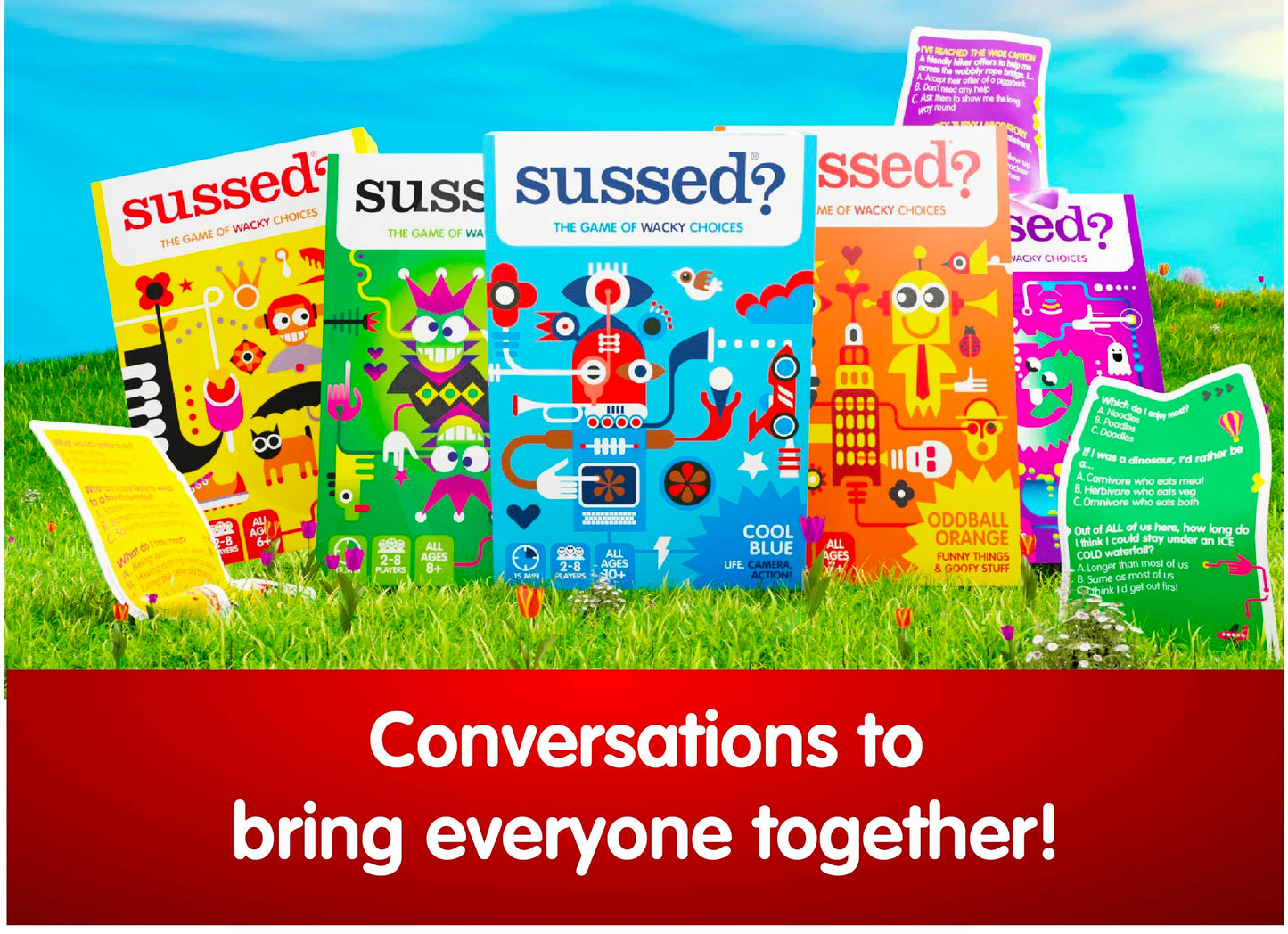 SUSSED The Game of Wacky Choices - Blue Cardboard Social Card Game for Teens & Adults - Travel Conversation Starter - Model LIFEOLOGY