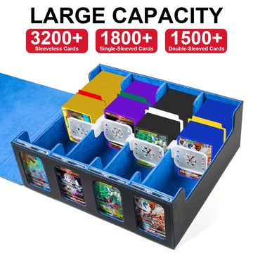 GEAoffice Trading Card Storage Box for 3200+ Cards With Display Windows enhanced MTG Deck Box With Card Supporters & Divider Commander Storage Box for TCG Magic Game Sports Black/Blue