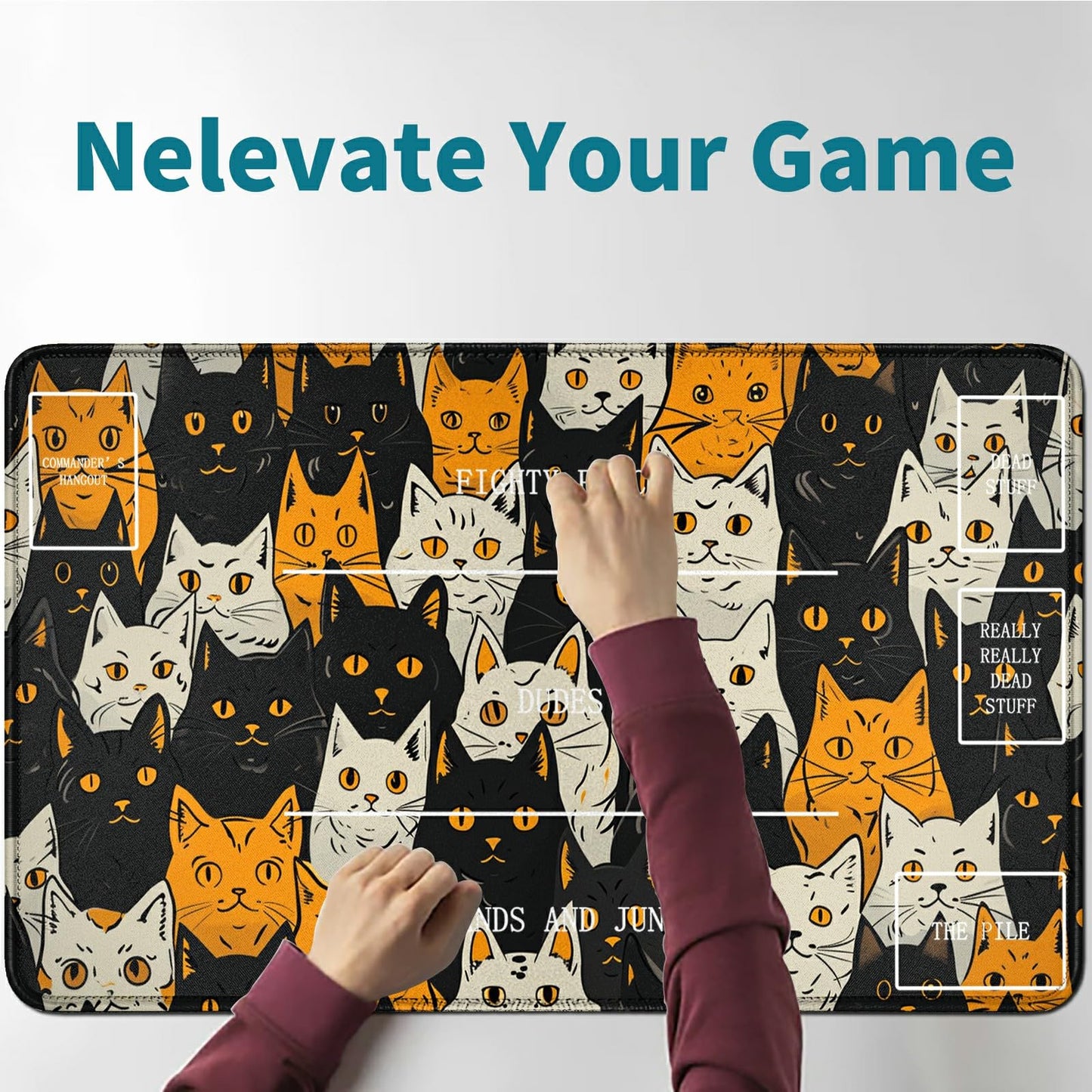 Rwutytiul Orange White Cat Card Playmat 24 X 14 Inch With Tube Bag, Card Gameplay Playmat With Zones Commander Deck Board Mtg Rp