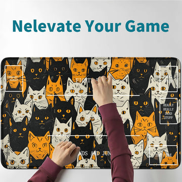 Rwutytiul Orange White Cat Card Playmat 24 X 14 Inch With Tube Bag, Card Gameplay Playmat With Zones Commander Deck Board Mtg Rp