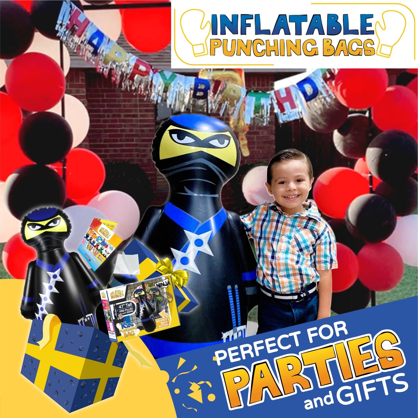 Inflatable Dudes Ninja 47 Inches -Kids Punching Bag | Already Filled With Sand| Bop Bag | Premium Inflatable Toy | Party Games - Indoor Outdoor- | Bounce-Back Action | Punching Bag For Kids- (Nobi)