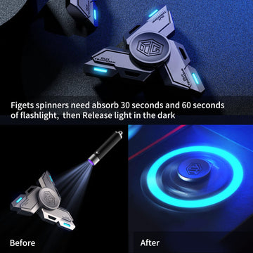 INNÔPLUS Grey Fidget Spinner Toy for Stress Relief, ADHD & Anxiety, Metal Hand Spinner with Luminous Light, 6.35mm x 12.7mm x 4.762