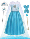 Isswya Princess Dress For Girls Princess Blue Costume Halloween Carnival Cosplay Birthday Party Outfits 7-8Y