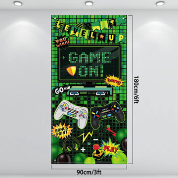 Blulu Video Game Party Decoration Video Gaming Photo Door Backdrop Game On Boys Birthday Photo Banner Gamer Room Decor For Game Fans Video Gamer Party Decoration Supplies (35.5 X 70.9 Inch)