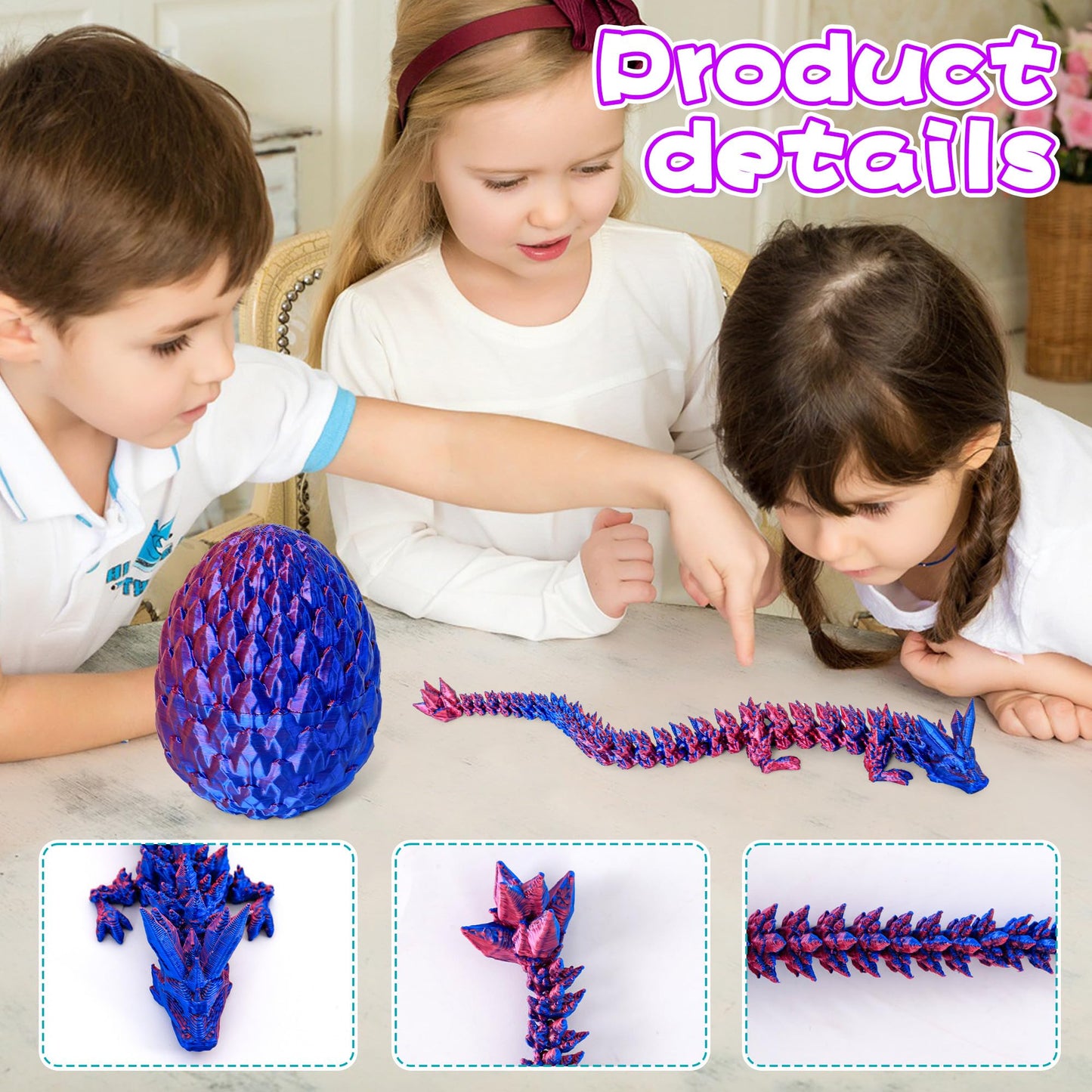 Philicoco 3D Printed Articulated Dragon Egg - Easter Basket Stuffers, Fidget Toy Gift for Kids & Adults(Purple)