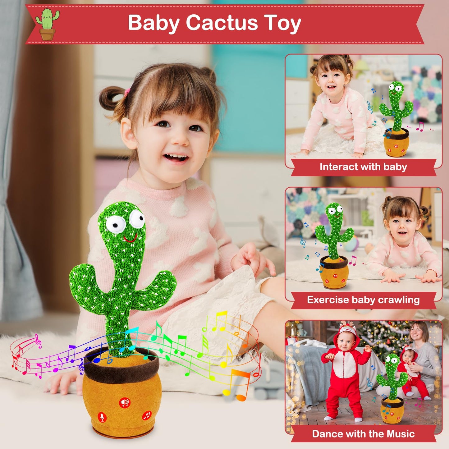 Ayeboovi Dancing Talking Cactus Baby Toy For Boys And Girls, Adjust Volume Singing Mimicking Cactus Toy Recording Repeating What You Say, Funny Cactus Toy With 120 Songs