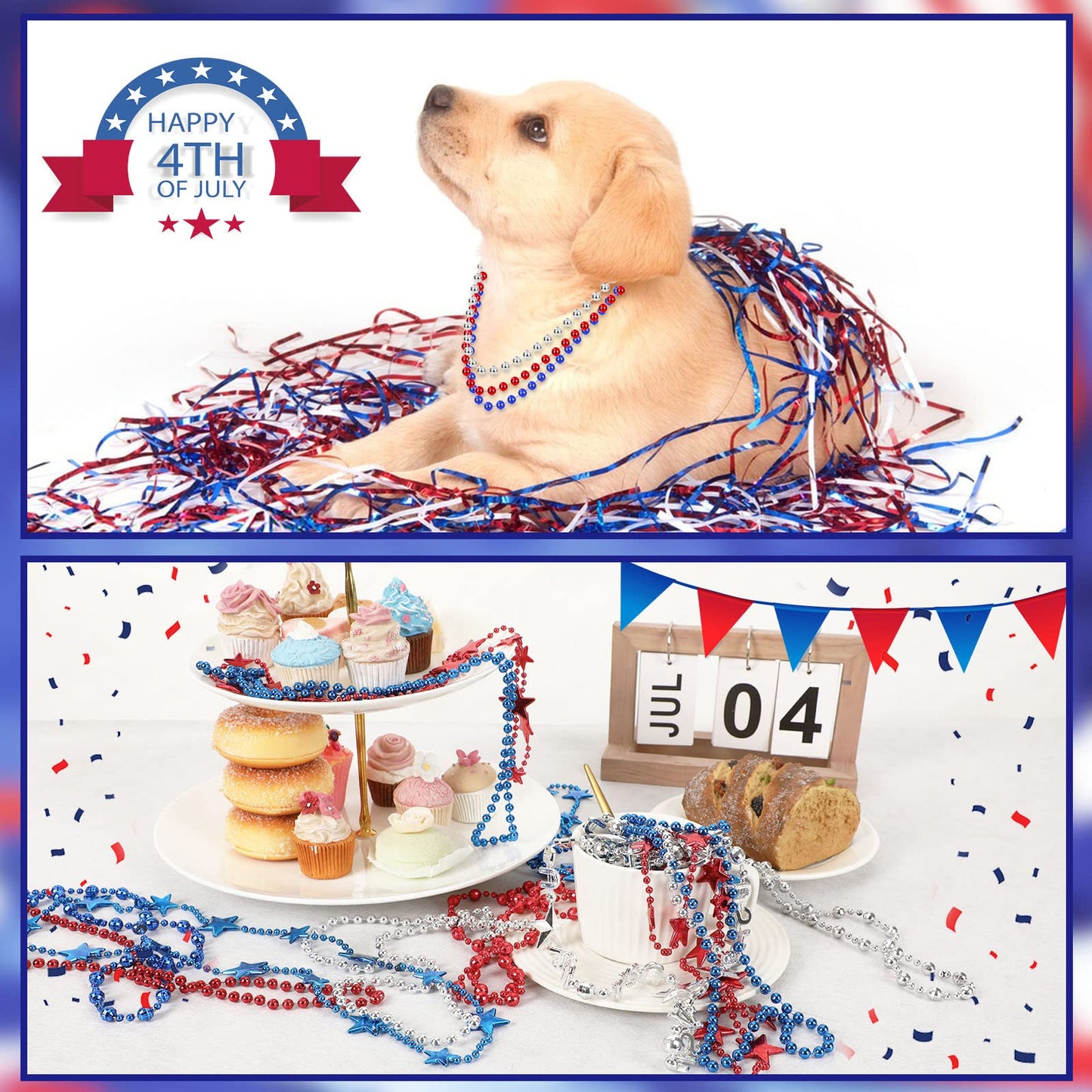 JULBEAR 4th of July Beads Necklaces, 24pcs Patriotic Star Bead Necklace for Independence Day Party Favors Carnival Decorations A