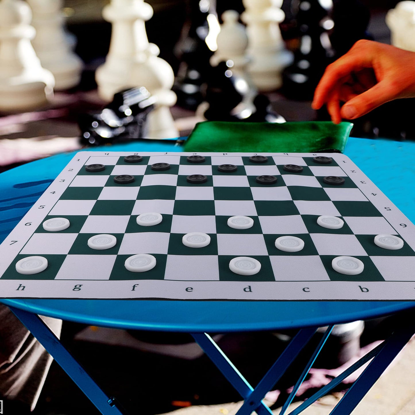 Juegoal 20" Portable Chess & Checkers Set - 2 in 1 Travel Board Game, Black, Rubber, Includes Extra Checker Pieces, Folding Design