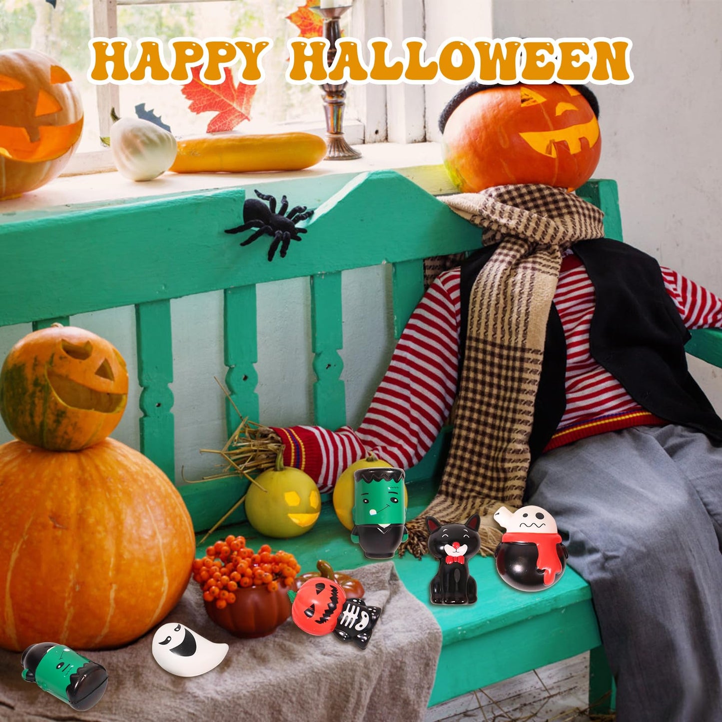 New 6 Packs-Halloween Squishies Toys Slow Rising, Gift Box Includes Ghost: Vampire,Pumpkin,Skull,Black Cat,Mummy,Bat, Halloween