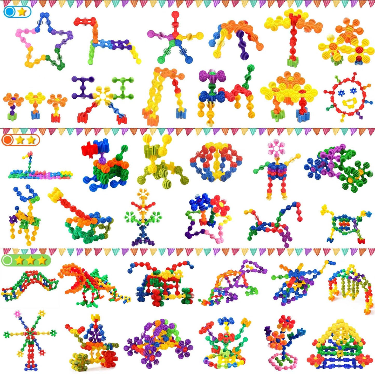 Kids Building Blocks Stem Toys, 120 Pcs Plastic Gear Interlocking Sets That Bends - Safe Material - Toddler Educational Toy For Girls And Boys Aged 3+
