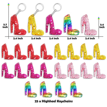CiciBear 25 Pack Highheel Sequin Keychains for Girl Party Favors, Women Themed Party Favors, Engagement, Girls Makeup Party, Hig