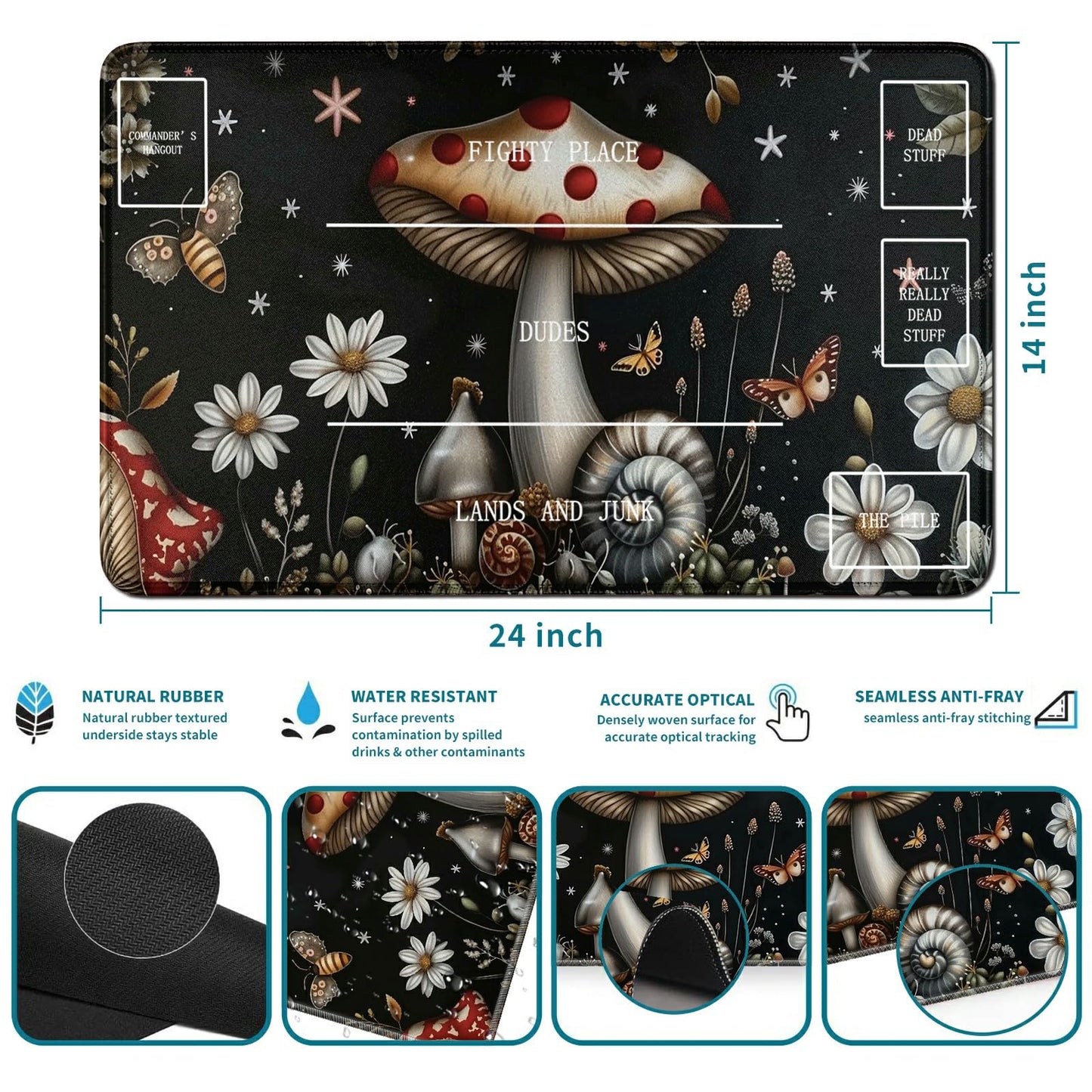 RWUTYTIUL Mushroom Card Playmat 24 X 14 Inch with Tube Bag, Card Gameplay Mat with Zones Commander Deck Board MTG RPG CCG TCG Ca