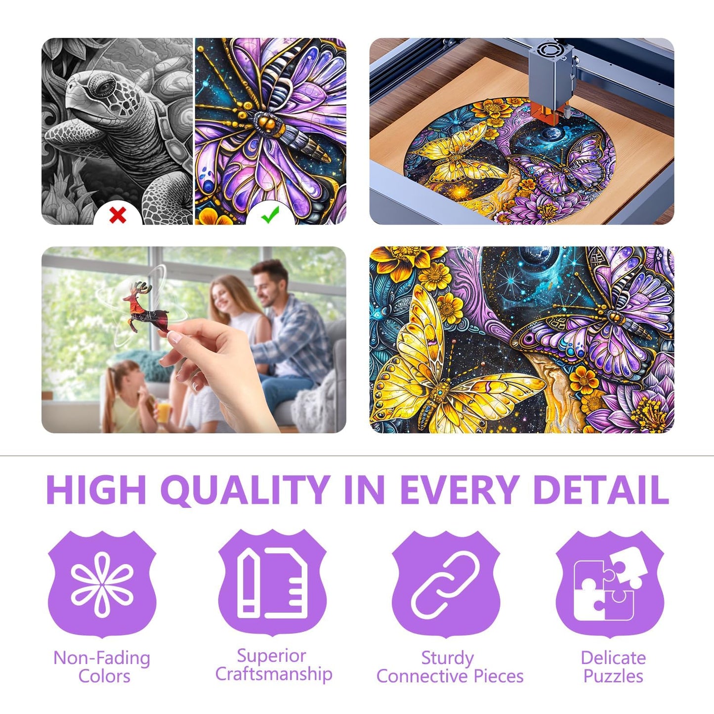 Wooden Puzzles For Adults - Galaxy Butterfly Wooden Puzzle, Unique Shaped Wooden Jigsaw Puzzles For Adults, Wood Puzzles Adult,