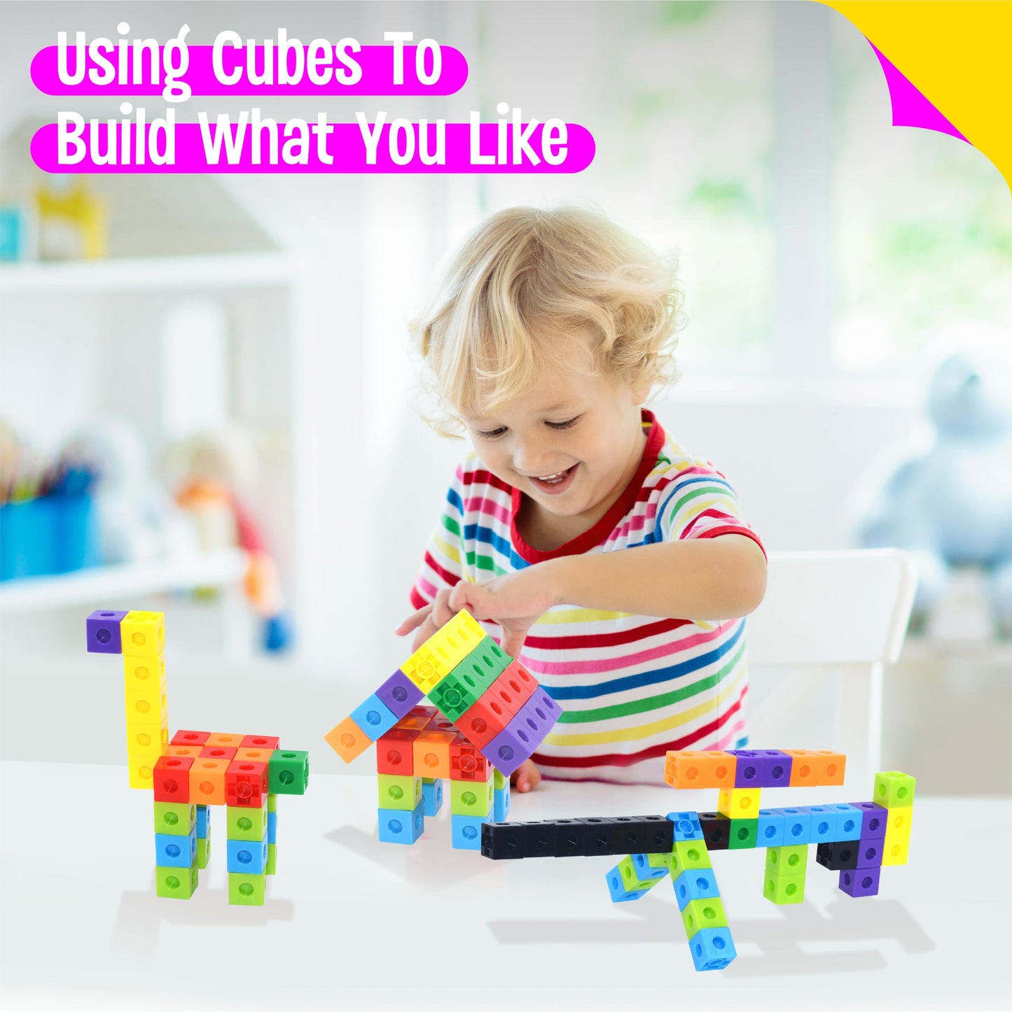 Spritegru Math Linking Cubes, Set Of 100 Math Cubes Manipulative Connecting And Counting Snap Blocks For Early Math And Construction, Educational Toy For Preschool, Kindergarten, Homeschool