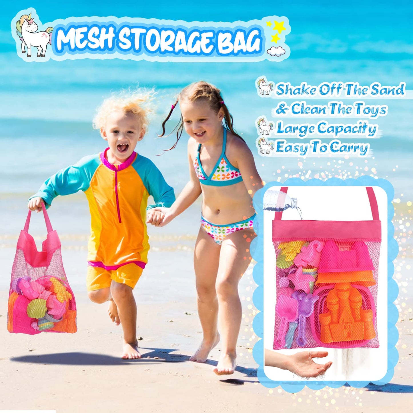 HUUIDY Beach Toys, 30Pcs Ice Cream Sand Toys, Sandbox Toys with Collapsible Sand Bucket and Sand Castle Kit, Cake, Lollipop, Sea