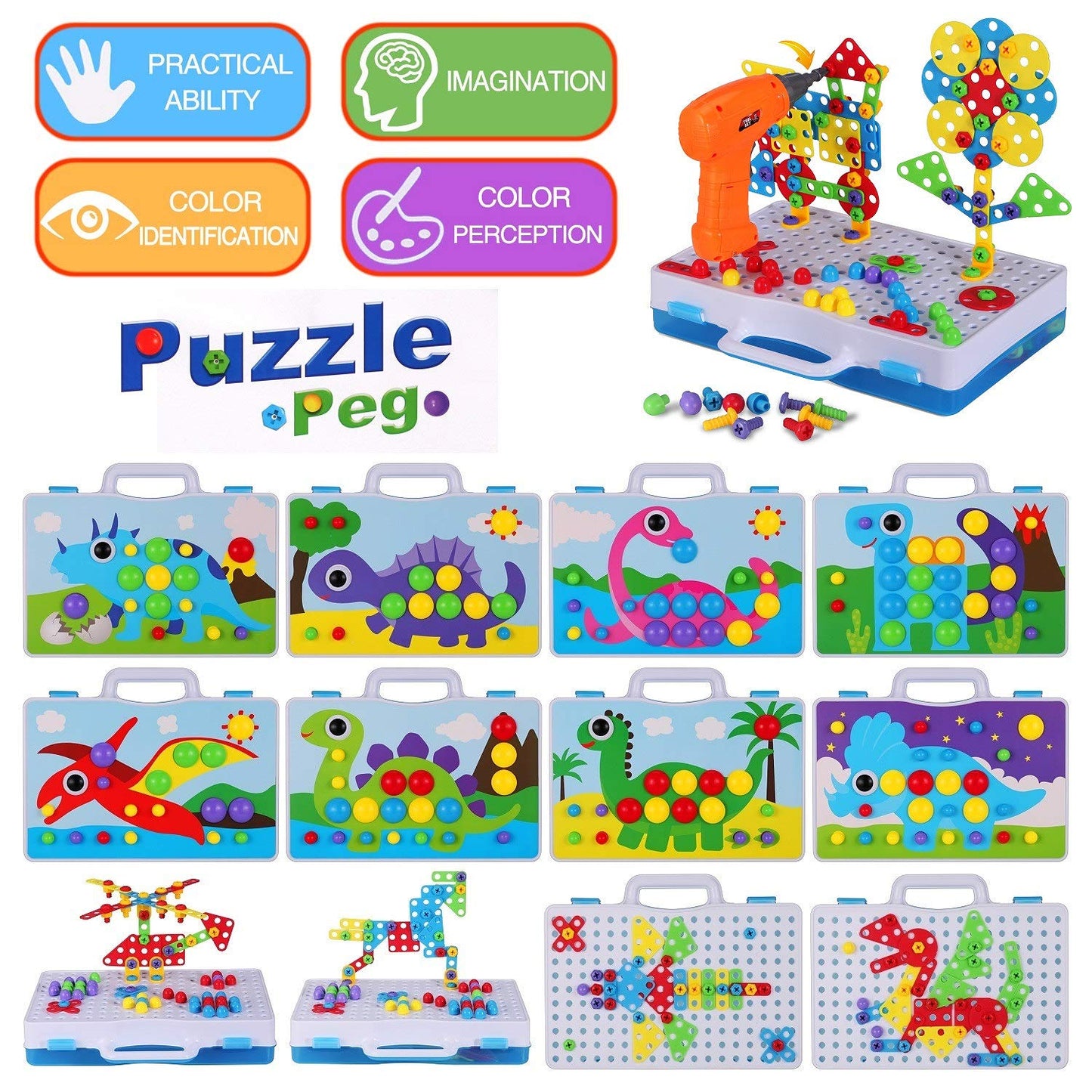 SUPSTEM STEM Drill & Build Toy Set for Kids 3-8 - 224-Piece Educational Kit with Electric Drill & Screwdriver, Multicolor Construction Toys