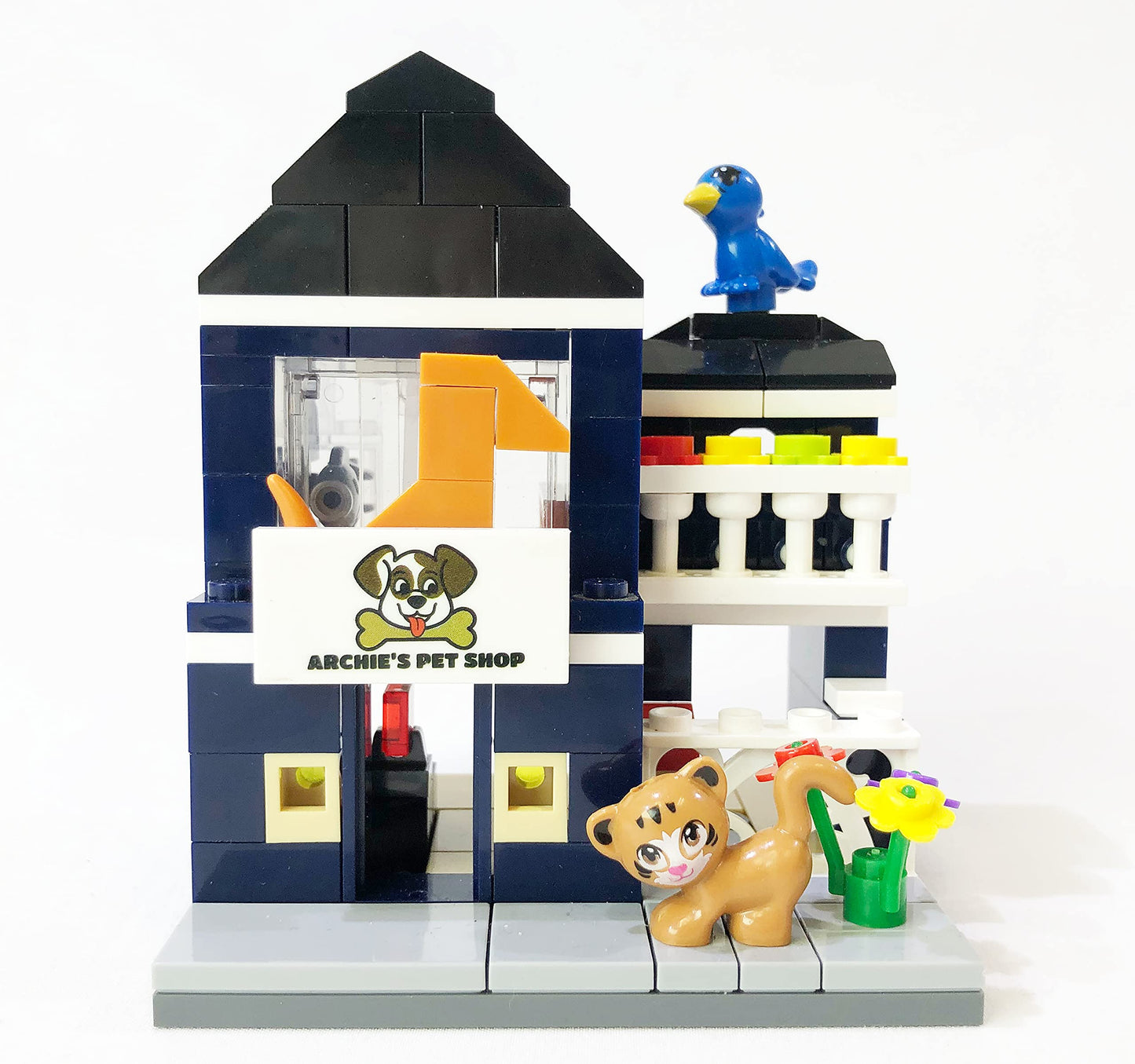 Brick Loot Exclusive Mini City Archie'S Pet Shop Model - Custom Designed 155 Piece Set - Compatible With Lego And Other Major Brick Brand Models - Includes Animals: Dog, Cat, Bird And More