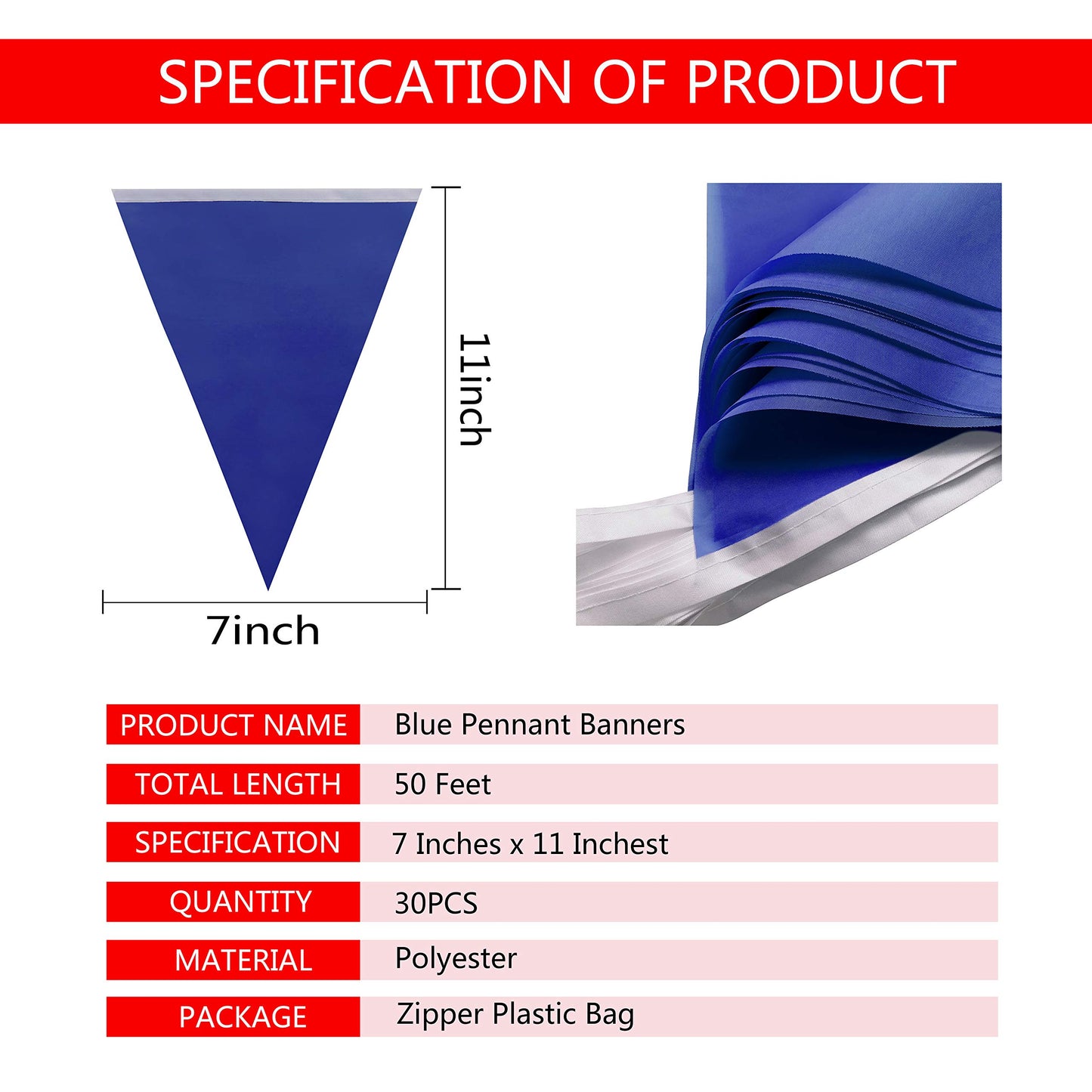 Tsmd Solid Blue Pennant Banners Flags String Diy Bunting Flags,Party Decorations For Grand Opening,Kids Birthday,Party Events Ce