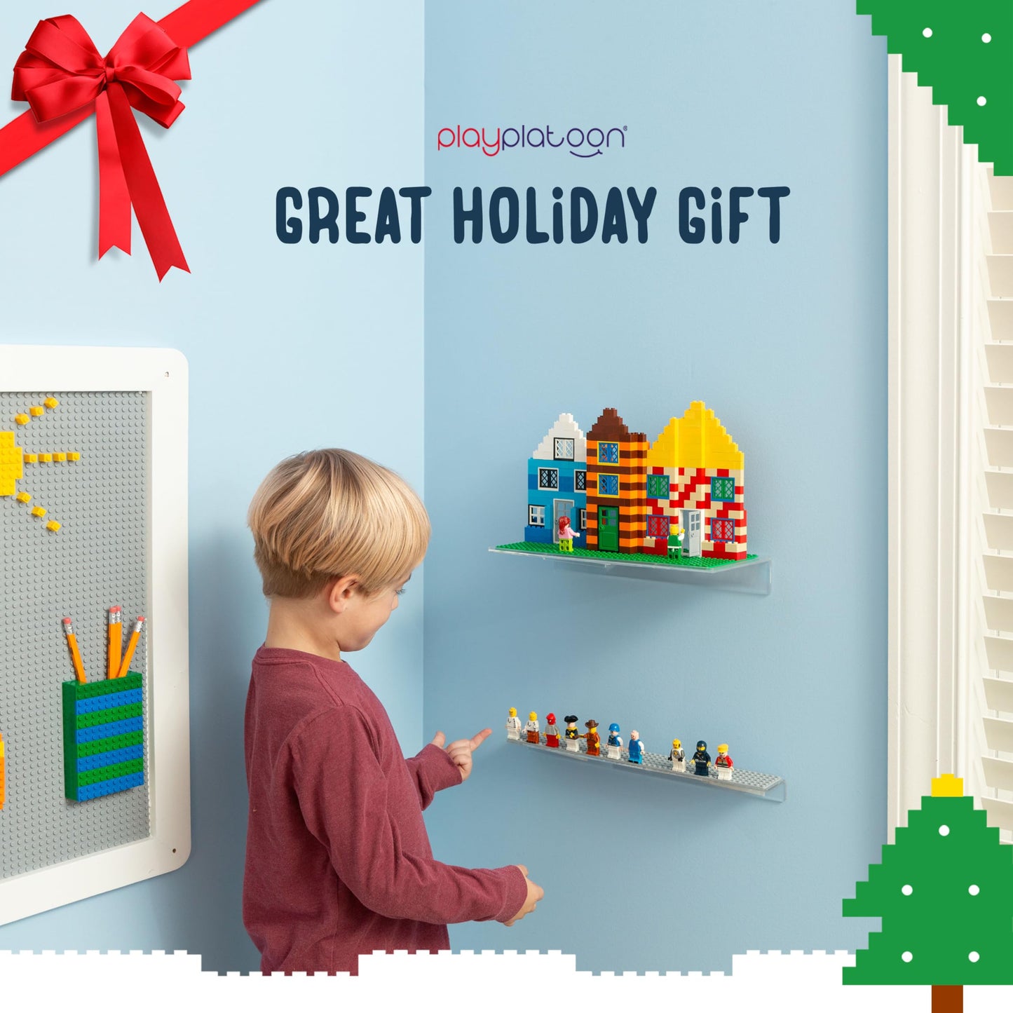 Play Platoon Building Brick Display Shelves 2 Pack Minifigure Display Case Shelf - 12x5 Inch Acrylic Wall Mount Shelf for Wall,