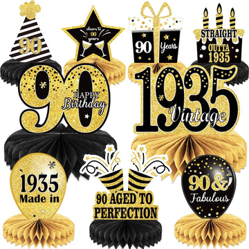 9PCS 90th Birthday decorations 90th birthday Centerpieces for Tables Decorations Vintage 1933 Honeycomb Table Topper Back in 193