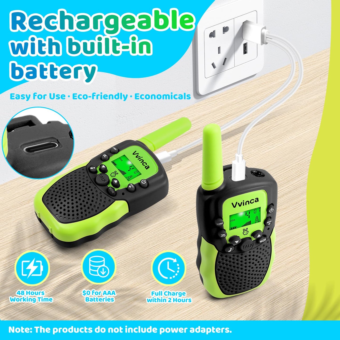 Vvinca Walkie Talkies For Kids, Rechargeable Toys For Ages 3 4 5-7 8-12 Year Old Boys Girls With Flashlight 22Ch 2 Way Radio, 3