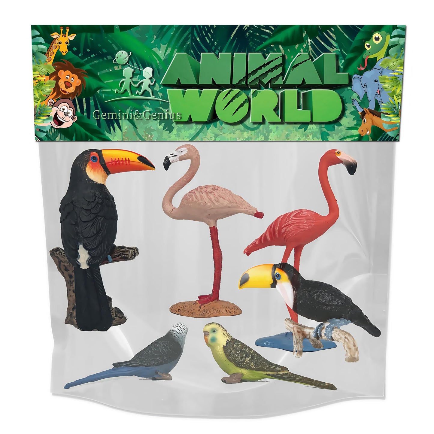 Gemini&Genius Bird Toys For Kids, Jungle Animal Bird Figures Gift Toys, 6Pcs Toucan, Parrot And Flamingo Action Figures. Great F