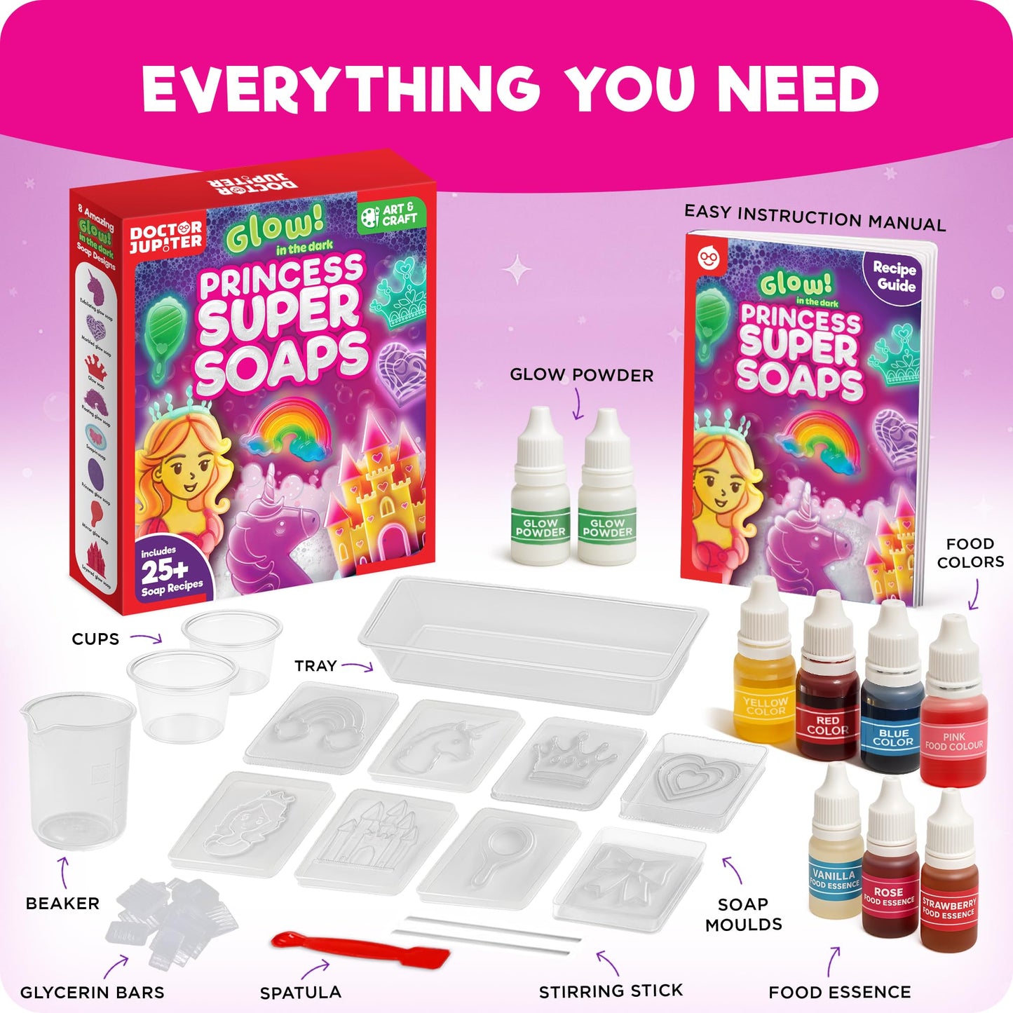 Doctor Jupiter Princess Super Soaps - Soap Making Kit for Kids Ages 4+ | Science Kit for Kids 4-5-6-7-8-12 Year Olds | Birthday